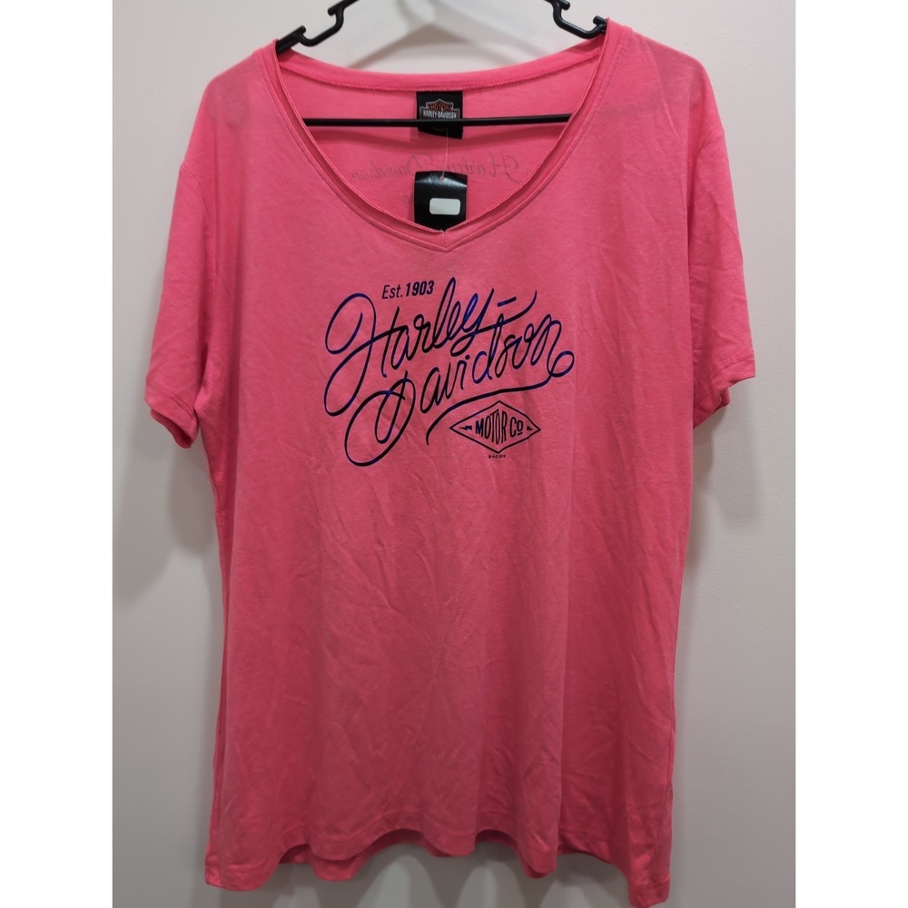 Harley Davidson Women's XL Foiled Short‎ Sleeve T-Shirt V-Neck Pink 3029867007